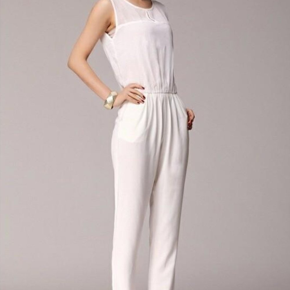 NWT ZARA WHITE SLEEVELESS CHIFFON JUMPSUIT